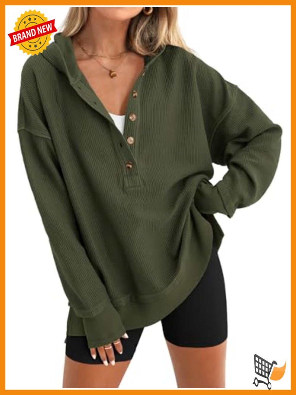 Oversized Button Down Hoodie V Neck Long Sleeve Sweatshirt Loose Fit